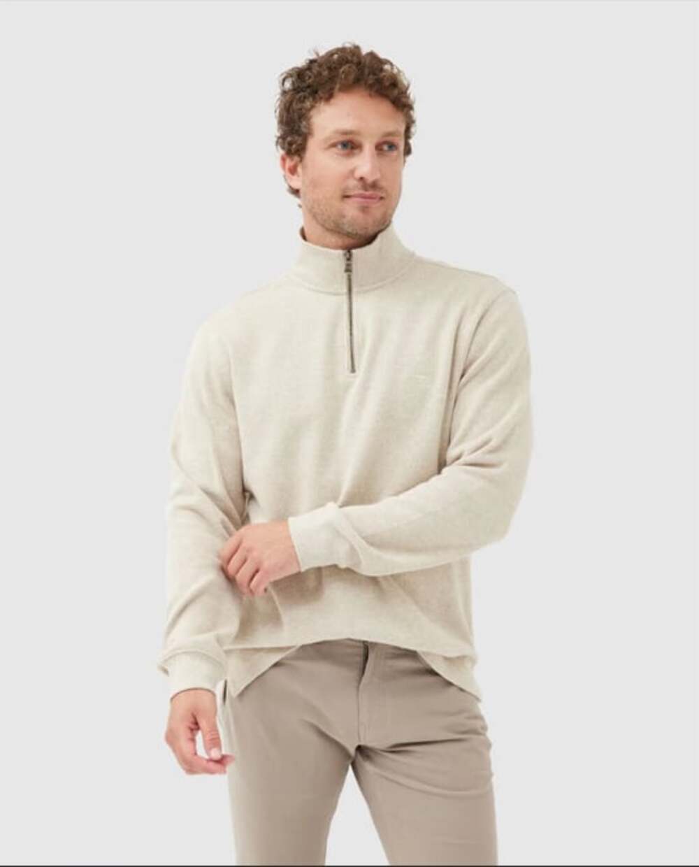 Rodd & Gunn Alton Ave 1/4 zip sweatshirt Camel Small quiet luxury old money